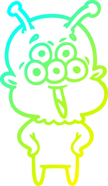 Bir insan tarafından çizilen mutlu çizgi film uzaylısının soğuk gradyan çizgisi