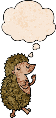 Bir insan tarafından çizilmiş grunge desenli düşünce baloncuklu kirpi çizgi filmi.