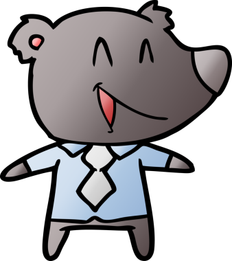 Bir insan tarafından çizilmiş gömlek ve kravatlı çizgi film ayısı.