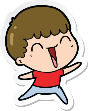 Bir insan tarafından çizilmiş mutlu bir adamın karikatür çıkartması.