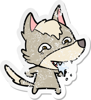 Bir insan tarafından çizilmiş aç bir kurdun sıkıntılı çıkartması.