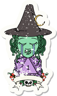 Retro Dövme Tarzı Ağlayan Yarı Ork Cadı Karakteri Bir insan tarafından çizilmiş doğal bir rulo