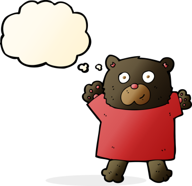 Bir insan tarafından çizilmiş düşünce baloncuğu olan sevimli siyah ayı.