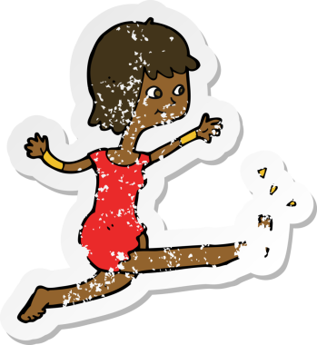 Bir insan tarafından çizilmiş, mutlu bir kadının tekmelendiği karikatür yapıştırması.