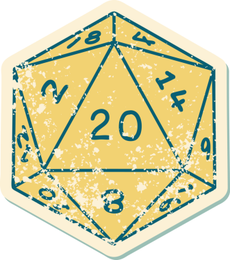 Retro Dövme Biçimi Doğal 20 D20 zar bir insan tarafından çizildi