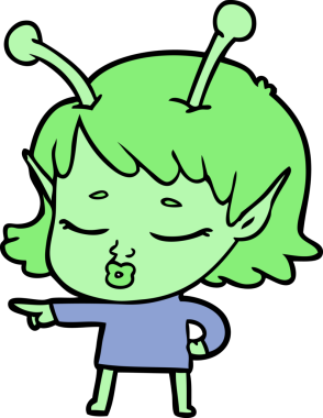 Bir insan tarafından çizilmiş sevimli uzaylı kız çizgi filmi.