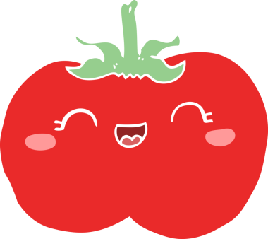 Bir insan tarafından çizilmiş düz renkli çizgi film domatesi