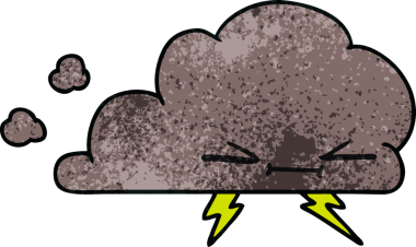 Bir insan tarafından çizilmiş somurtkan bir şimşek bulutunun serbest dokulu karikatürü