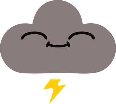 Bir insan tarafından çizilmiş bir fırtına bulutunun düz renkli retro karikatürü