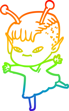 Gökkuşağı gradyan çizgisi bir insan tarafından çizilmiş şirin bir uzaylı kızın çizimi.