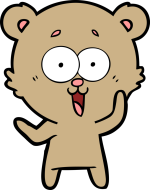 Bir insan tarafından çizilmiş gülen oyuncak ayı çizgi filmi.