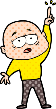 Bir insan tarafından çizilmiş, yorgun, kel bir adam.