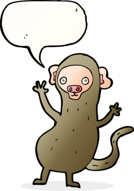 Bir insan tarafından çizilmiş konuşma balonlu çizgi maymun.