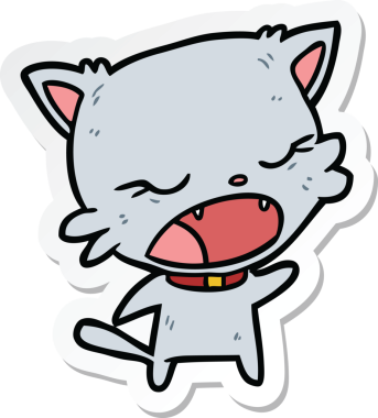 Bir insan tarafından çizilmiş çizgi film kedisinin çıkartması.