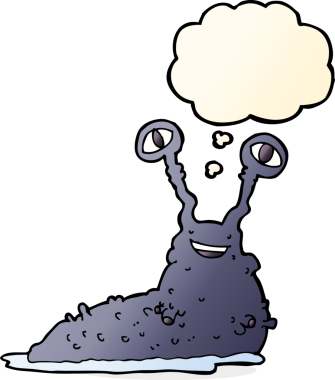 Bir insan tarafından çizilmiş düşünce baloncuklu çizgi film sümüklüböceği.