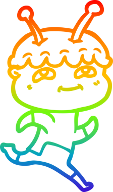 Gökkuşağı gradyan çizimi bir insan tarafından çizilen dost bir uzay adamının çizimi