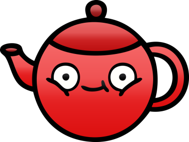 Bir insan tarafından çizilmiş bir çaydanlığın gölgelenmiş karikatürü.