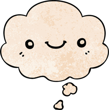 Bir insan tarafından çizilmiş grunge dokuma tarzında düşünce baloncuğu olan sevimli bir çizgi film yüzü.