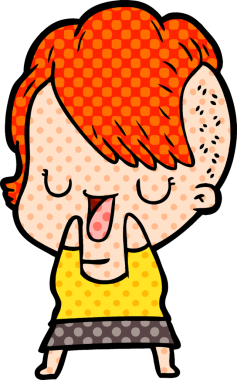 Bir insan tarafından çizilmiş hippi saç kesimli sevimli bir çizgi film kızı.