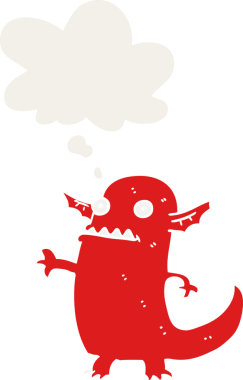 Bir insan tarafından çizilmiş düşünce baloncuklu cadılar bayramı canavarı çizgi filmi.