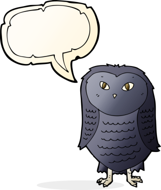 bir insan tarafından çizilmiş konuşma baloncuklu bir baykuş.