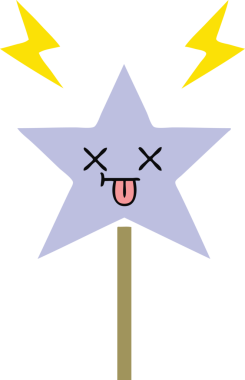 Bir insan tarafından çizilmiş sihirli değneğin düz renkli retro karikatürü