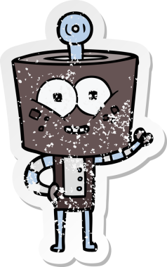 Bir insan tarafından çizilmiş mutlu çizgi film robotunun sıkıntılı çıkartması.