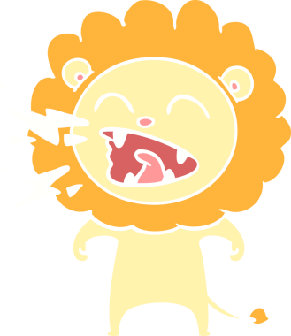 Düz renkli karikatür kükreyen aslan bir insan tarafından çizilmiş.