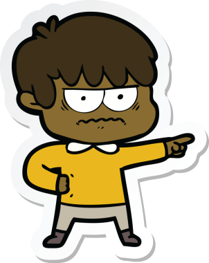 Bir insan tarafından çizilmiş kızgın bir çizgi film çocuğunun çıkartması.