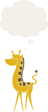 Düşünce baloncuğu olan bir zürafa insan tarafından çizilmiş.