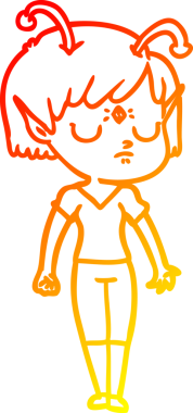 Bir insan tarafından çizilmiş bir uzaylı kız çizgi çizimi.