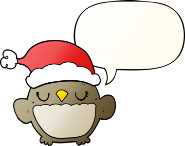 Bir insan tarafından çizilmiş hoş bir noel baykuşu konuşma baloncuğu ile