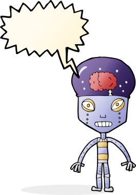 bir insan tarafından çizilmiş garip konuşma balonu olan çizgi film robotu