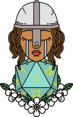 Retro Dövme Tarzı Ağlayan İnsan Dövüşçüsü Bir insan tarafından çizilmiş doğal bir D20 ruloyla