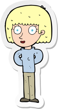 Bir insan tarafından çizilmiş, dik dik bakan bir kadının çıkartması.