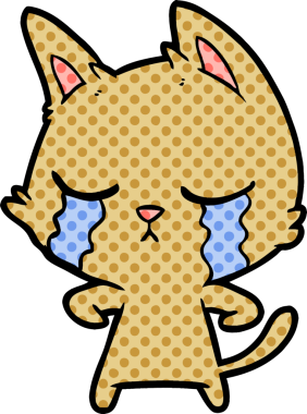 Bir insan tarafından çizilmiş ağlayan çizgi film kedisi.