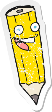 Bir insan tarafından çizilmiş mutlu bir karikatür kalemin gerilimli yapıştırması.