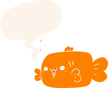 bir insan tarafından çizilmiş, konuşma baloncuklu çizgi film balığı.