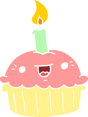 Bir insanın çizdiği mumlu düz renkli çizgi film keki.