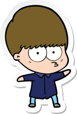 Bir insan tarafından çizilmiş meraklı bir çizgi film çocuğunun çıkartması.