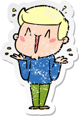 Bir insan tarafından çizilmiş heyecanlı bir karikatür çıkartması.