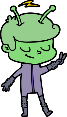 Bir insan tarafından çizilmiş dost canlısı çizgi film uzay adamı.