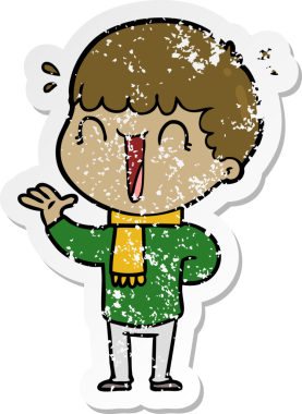 Bir insan tarafından çizilmiş gülen bir karikatürcünün sıkıntılı çıkartması.