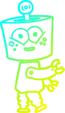 Bir insan tarafından çizilmiş mutlu çizgi film robotu çizimi.