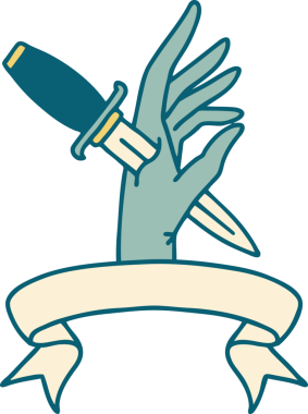 Geleneksel dövme, insan eliyle çizilmiş bir hançer sancağıyla.