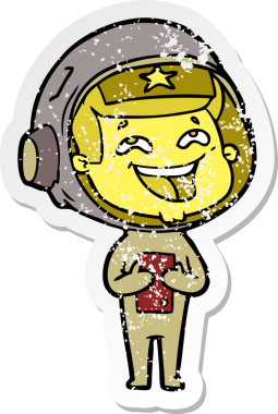 Bir insan tarafından çizilmiş gülen astronot çizgi filminin sıkıntılı çıkartması.