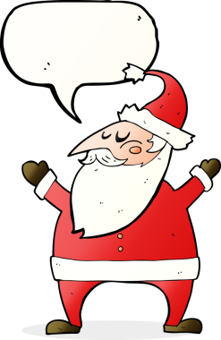 Bir insan tarafından çizilmiş konuşma balonlu Noel Baba çizgi filmi.