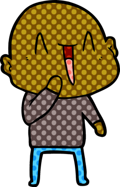 Bir insan tarafından çizilmiş mutlu, kel adam.