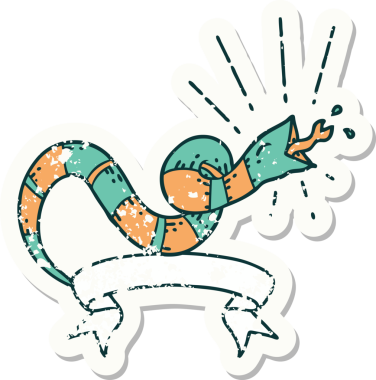 Bir insan tarafından çizilmiş eski bir dövme stili tıslayan yılan etiketi.