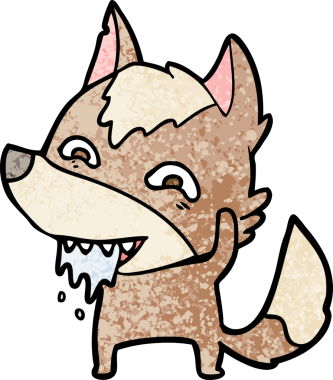 Bir insan tarafından çizilmiş aç kurt çizgi filmi.